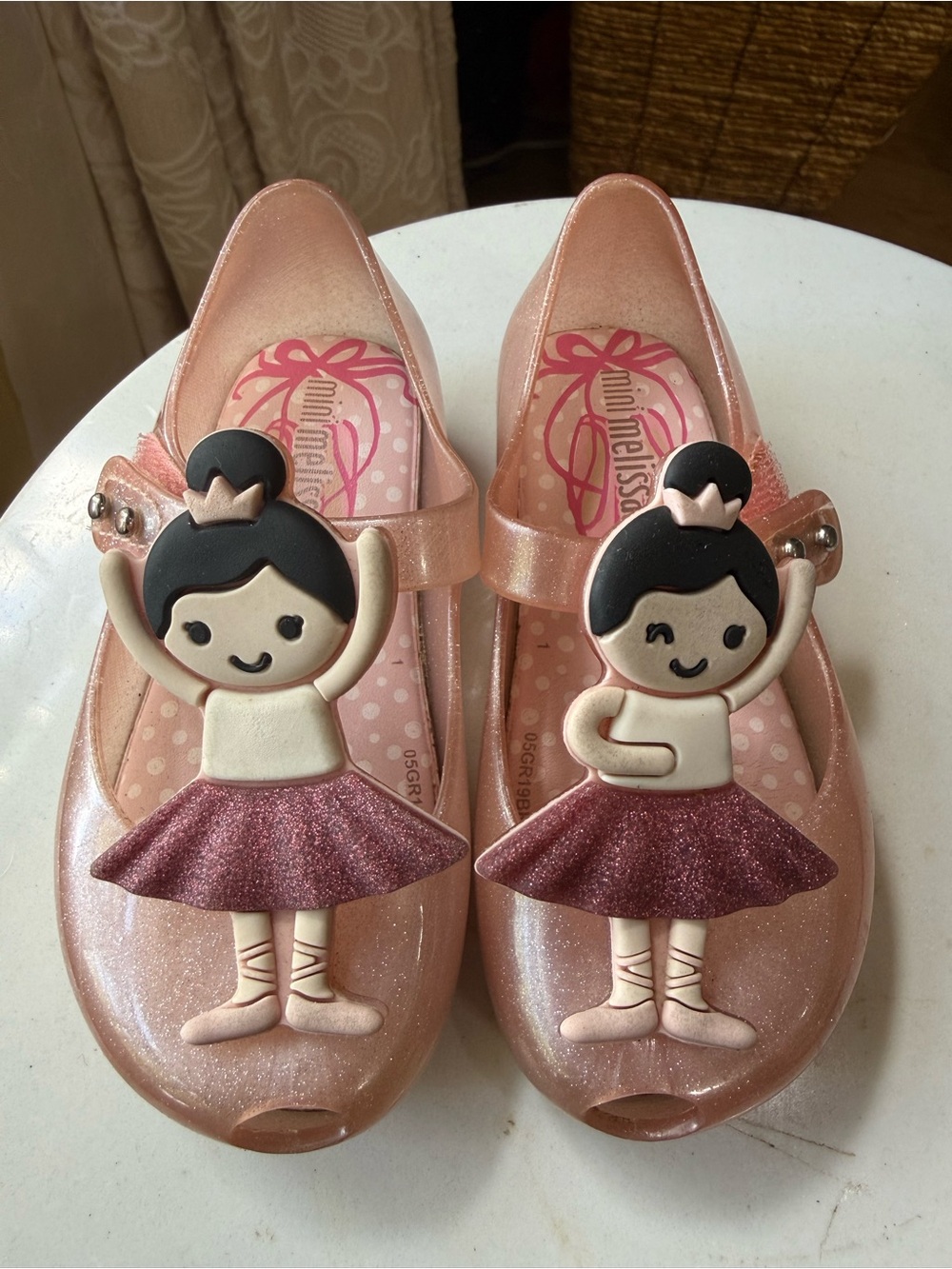 Mini Melissa Girls Pink Glitter Ballerina Mary Jane Jelly Shoes Size 7
